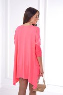 Bluzka oversize z nadrukiem tęczowych ust różowy neon