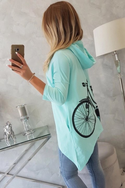 Bluza z nadrukiem roweru miętowa Bluza z nadrukiem roweru miętowa