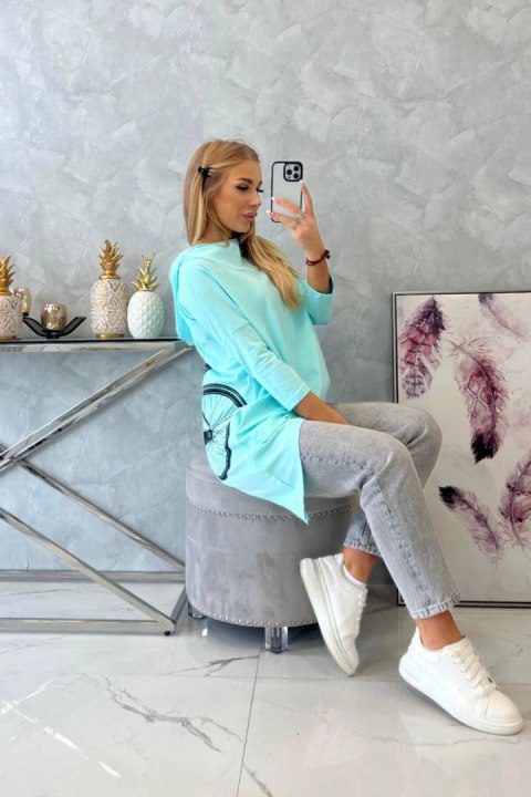 Bluza z nadrukiem roweru miętowa Bluza z nadrukiem roweru miętowa