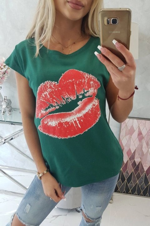 Bluzka z nadrukiem ust zielona Bluzka z nadrukiem ust zielona