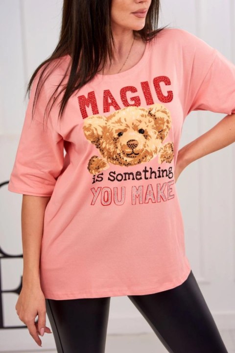 Bluzka z nadrukiem Magic morelowa Bluzka z nadrukiem Magic morelowa