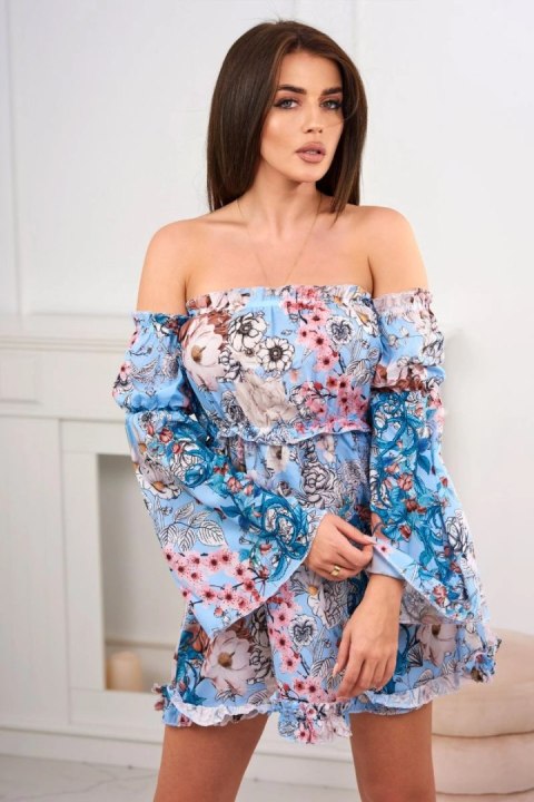 Sukienka hiszpanka w kwiaty błękitna Sukienka hiszpanka w kwiaty błękitna