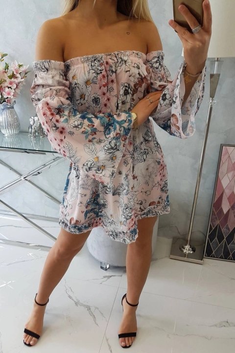 Sukienka hiszpanka w kwiaty pudrowy róż Sukienka hiszpanka w kwiaty pudrowy róż