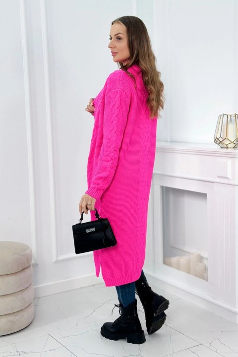 Sweter Kardigan splot warkocz różowy neon Sweter Kardigan splot warkocz różowy neon