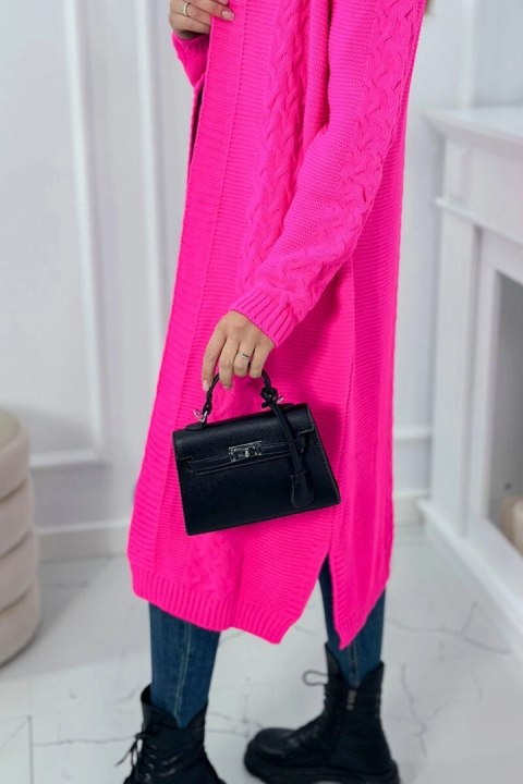 Sweter Kardigan splot warkocz różowy neon Sweter Kardigan splot warkocz różowy neon
