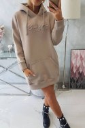 Bluza ocieplana z haftowanym napisem oversize ciemno beżowa