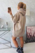 Bluza ocieplana z haftowanym napisem oversize ciemno beżowa