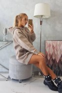 Bluza ocieplana z haftowanym napisem oversize ciemno beżowa
