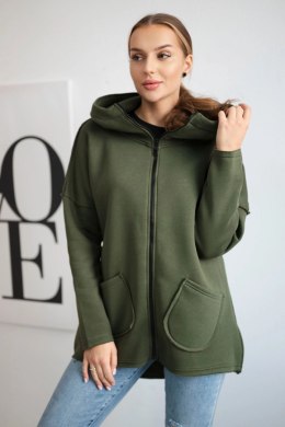 Bluza ocieplana z dłuższym tyłem i kieszeniami khaki