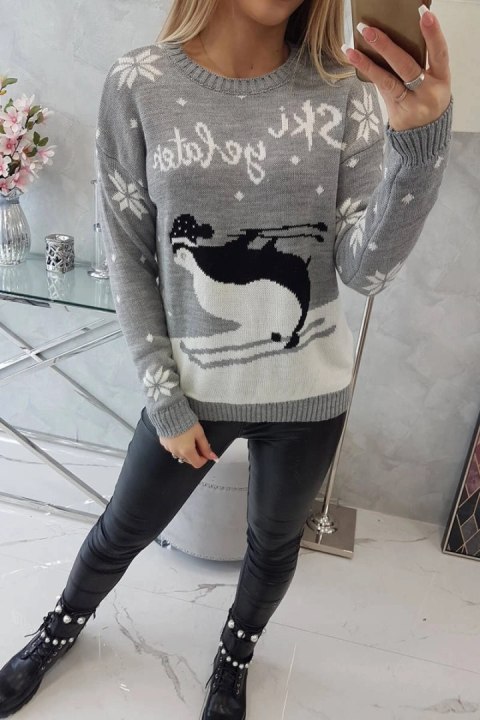 Sweter motywem świątecznym szary Sweter motywem świątecznym szary