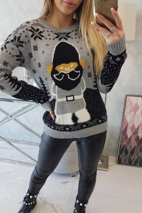 Sweter świąteczny z Mikołajem szary Sweter świąteczny z Mikołajem szary