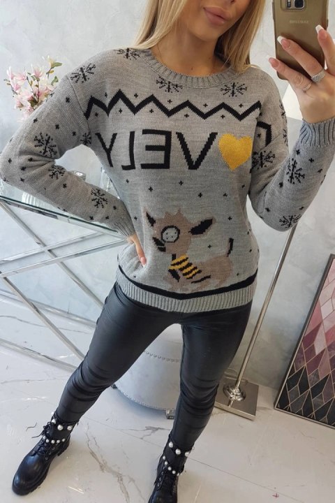 Sweter świąteczny z napisem szary Sweter świąteczny z napisem szary