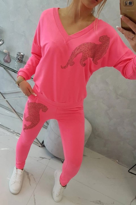 Komplet z panterą z cyrkonii różowy neon Komplet z panterą z cyrkonii różowy neon