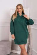 Bluza ocieplana z haftowanym napisem oversize ciemno zielona