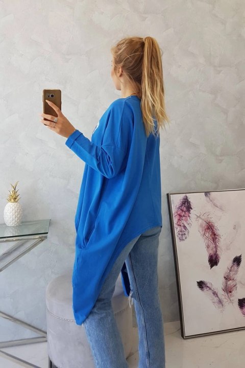 Bluzka z nadrukiem oversize chabrowa Bluzka z nadrukiem oversize chabrowa