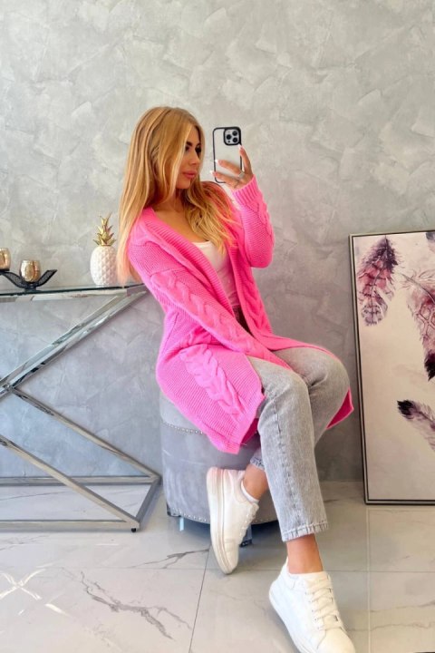 Sweter Kardigan splot warkocz jasny różowy Sweter Kardigan splot warkocz jasny różowy