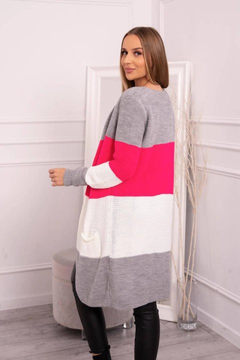 Sweter Kardigan w pasy szary+malinowy Sweter Kardigan w pasy szary+malinowy
