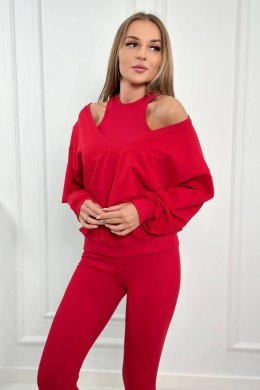 Komplet 3-częściowy bluza + top + legginsy czerwony