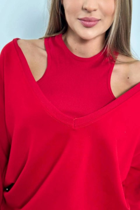 Komplet 3-częściowy bluza + top + legginsy czerwony Komplet 3-częściowy bluza + top + legginsy czerwony