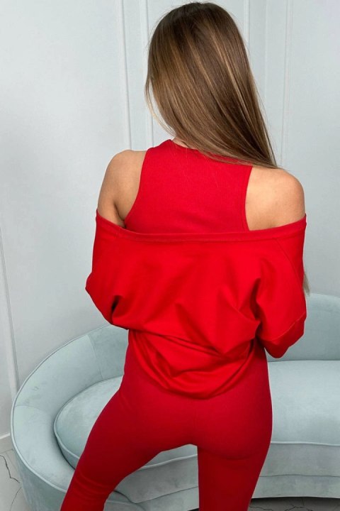 Komplet 3-częściowy bluza + top + legginsy czerwony Komplet 3-częściowy bluza + top + legginsy czerwony