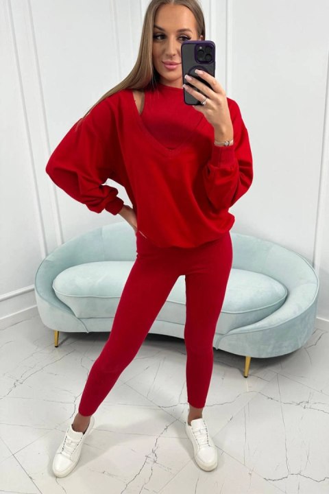 Komplet 3-częściowy bluza + top + legginsy czerwony Komplet 3-częściowy bluza + top + legginsy czerwony