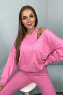 Komplet 3-częściowy bluza + top + legginsy jasno różowy