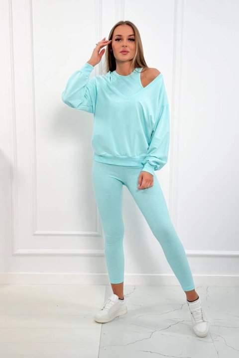 Komplet 3-częściowy bluza + top + legginsy miętowy Komplet 3-częściowy bluza + top + legginsy miętowy