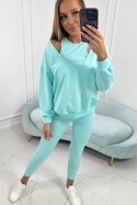 Komplet 3-częściowy bluza + top + legginsy miętowy