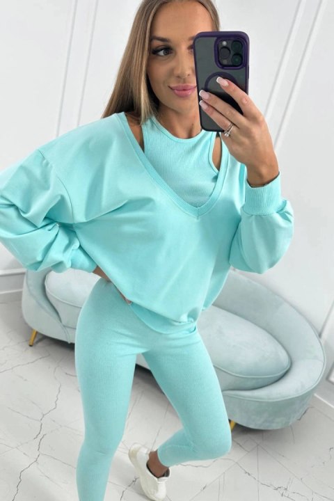 Komplet 3-częściowy bluza + top + legginsy miętowy Komplet 3-częściowy bluza + top + legginsy miętowy