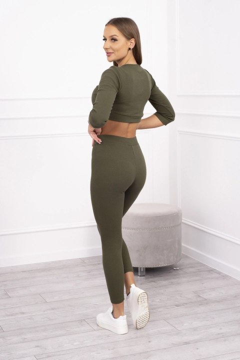 Komplet prążkowany krótki top khaki Komplet prążkowany krótki top khaki