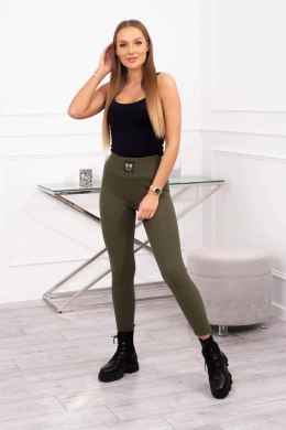 Legginsy w prążek z ozdobnymi jaskółkami khaki