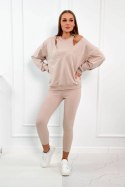 Komplet 3-częściowy bluza + top + legginsy jasny beżowy