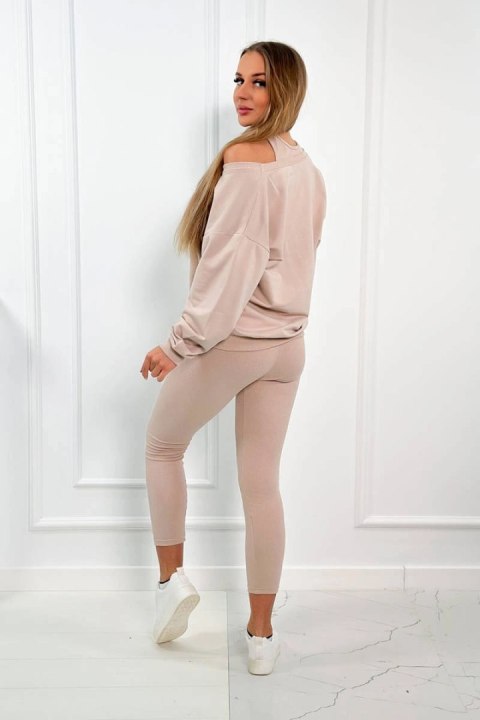 Komplet 3-częściowy bluza + top + legginsy jasny beżowy Komplet 3-częściowy bluza + top + legginsy jasny beżowy
