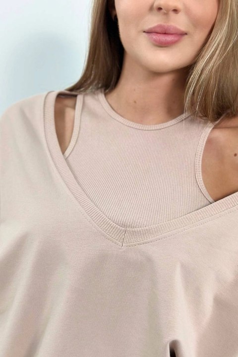 Komplet 3-częściowy bluza + top + legginsy jasny beżowy Komplet 3-częściowy bluza + top + legginsy jasny beżowy