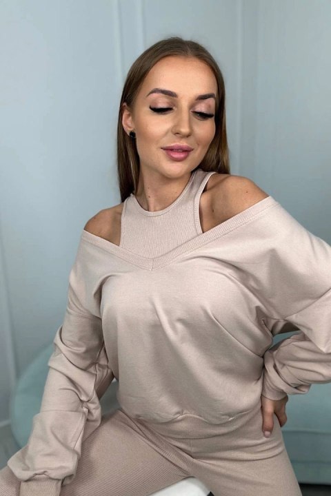Komplet 3-częściowy bluza + top + legginsy jasny beżowy Komplet 3-częściowy bluza + top + legginsy jasny beżowy