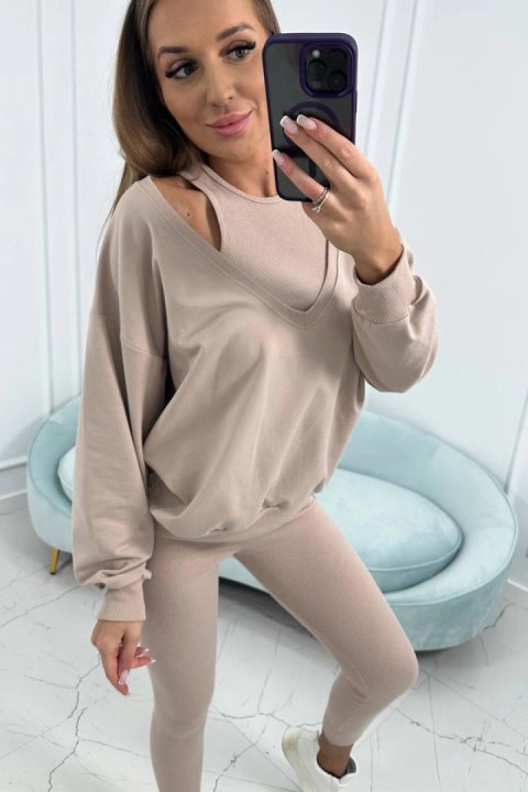 Komplet 3-częściowy bluza + top + legginsy jasny beżowy Komplet 3-częściowy bluza + top + legginsy jasny beżowy