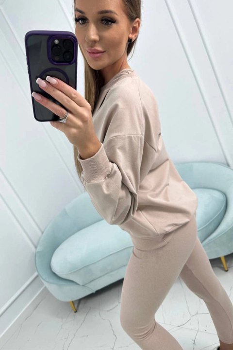 Komplet 3-częściowy bluza + top + legginsy jasny beżowy Komplet 3-częściowy bluza + top + legginsy jasny beżowy
