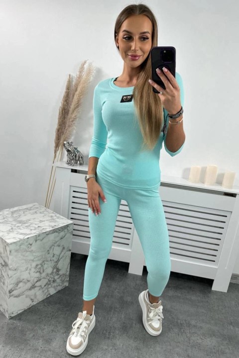Komplet prążkowany bluzka + legginsy z ozdobnymi jaskółkami miętowy Komplet prążkowany bluzka + legginsy z ozdobnymi jaskółkami miętowy