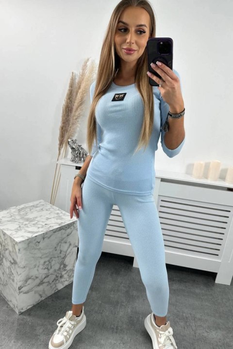 Komplet prążkowany bluzka + legginsy z ozdobnymi jaskółkami niebieski Komplet prążkowany bluzka + legginsy z ozdobnymi jaskółkami niebieski