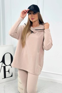 Komplet bawełniany bluza z kapturem + legginsy beżowy