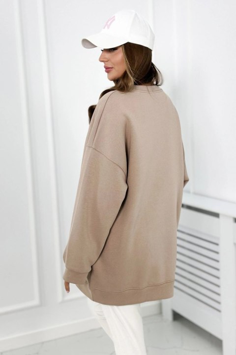 Bluza ocieplana z napisem Ciao Bella ciemno beżowa Bluza ocieplana z napisem Ciao Bella ciemno beżowa