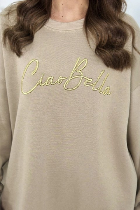 Bluza ocieplana z napisem Ciao Bella jasno beżowa Bluza ocieplana z napisem Ciao Bella jasno beżowa