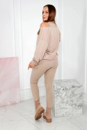 Komplet 3-częściowy bluza + top + legginsy ciemny beżowy