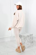 Komplet bawełniany bluza + legginsy beżowy melanż