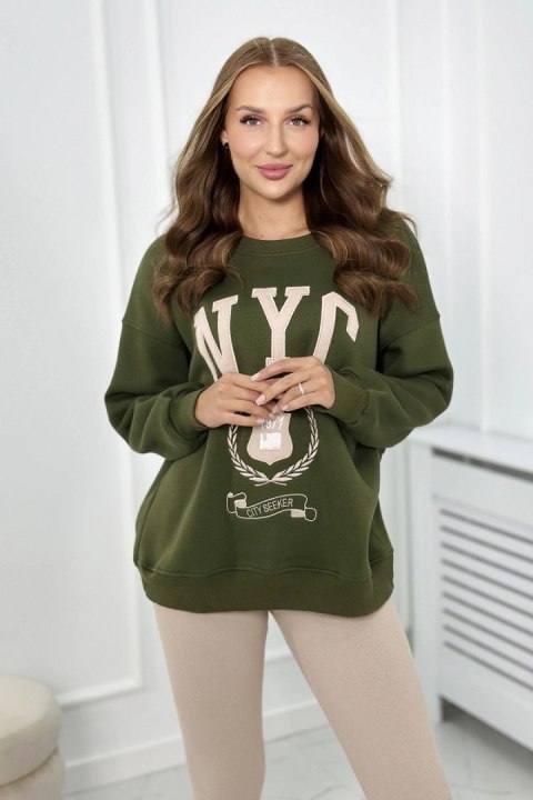 Komplet bawełniany bluza ocieplana + legginsy khaki Komplet bawełniany bluza ocieplana + legginsy khaki