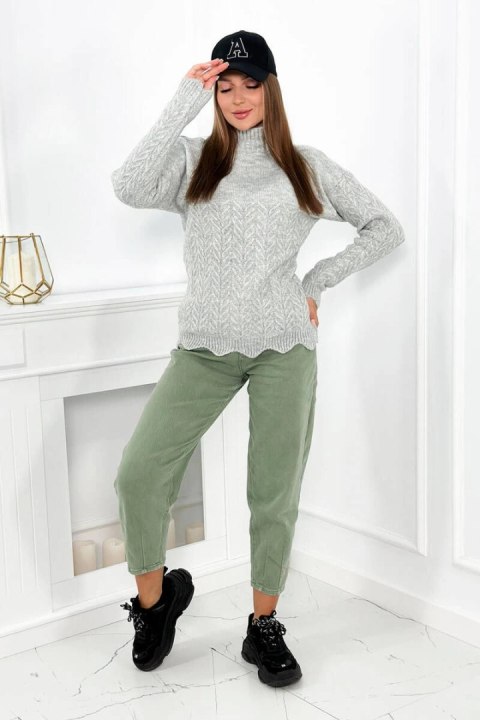 Sweter z ozdobną falbanką szary Sweter z ozdobną falbanką szary