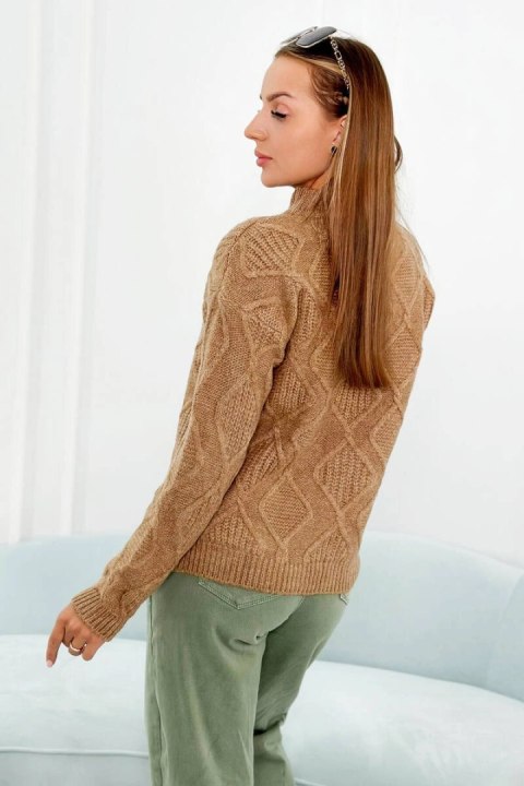 Sweter z ozdobnym splotem camelowy Sweter z ozdobnym splotem camelowy