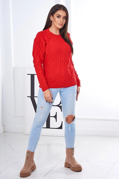Sweter z warkoczowym splotem czerwony Sweter z warkoczowym splotem czerwony