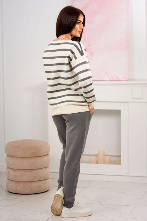 Komplet sweterkowy Bluza w paski + Spodnie szary Komplet sweterkowy Bluza w paski + Spodnie szary