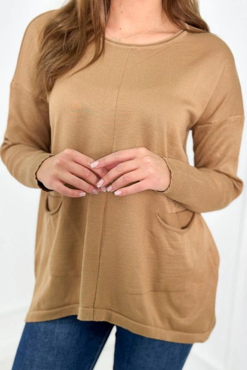 Sweter z kieszeniami z przodu camelowy Sweter z kieszeniami z przodu camelowy
